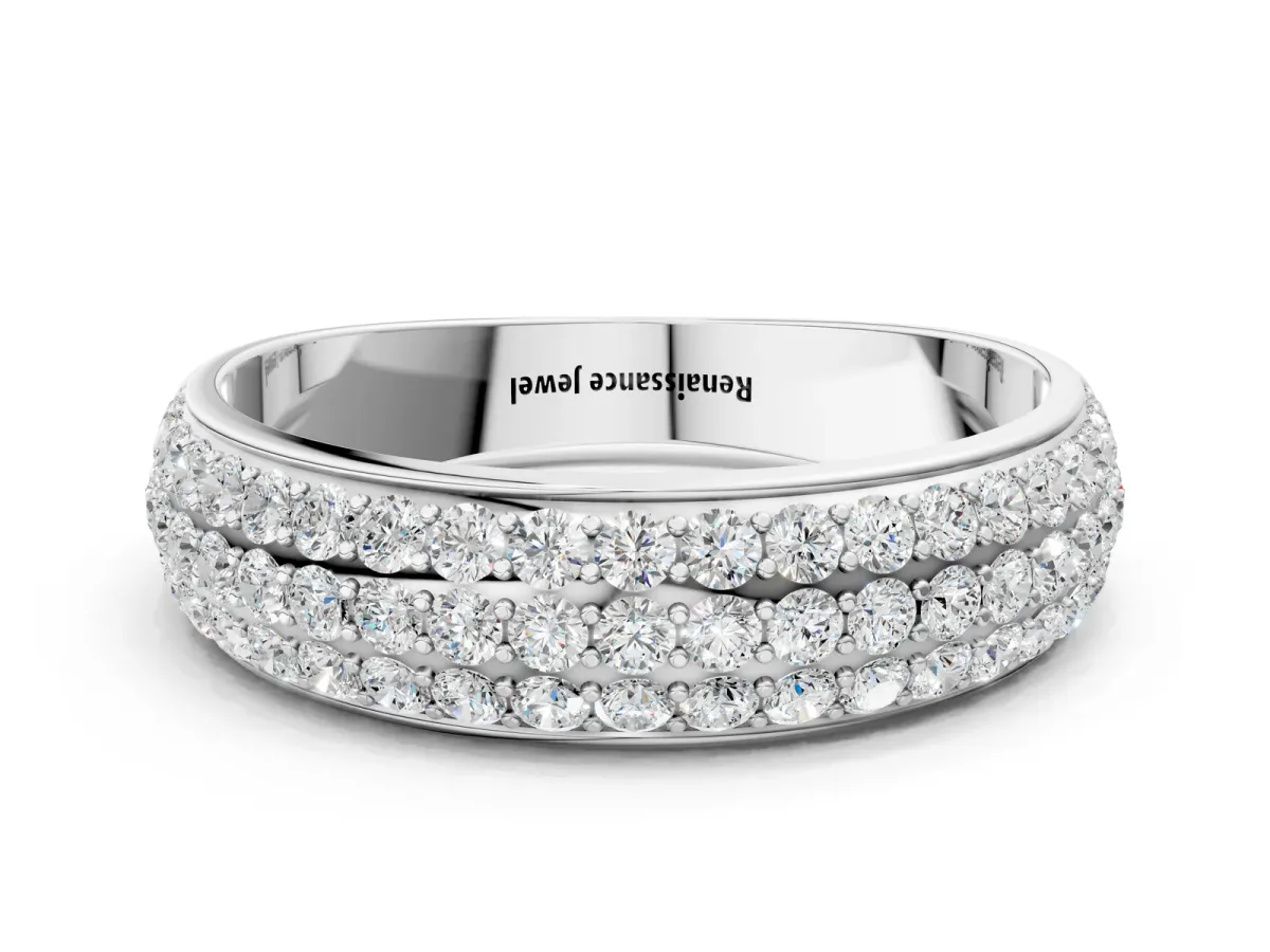 Three-Row Round Diamond Eternity Band with Shared Prong Setting Platinum
