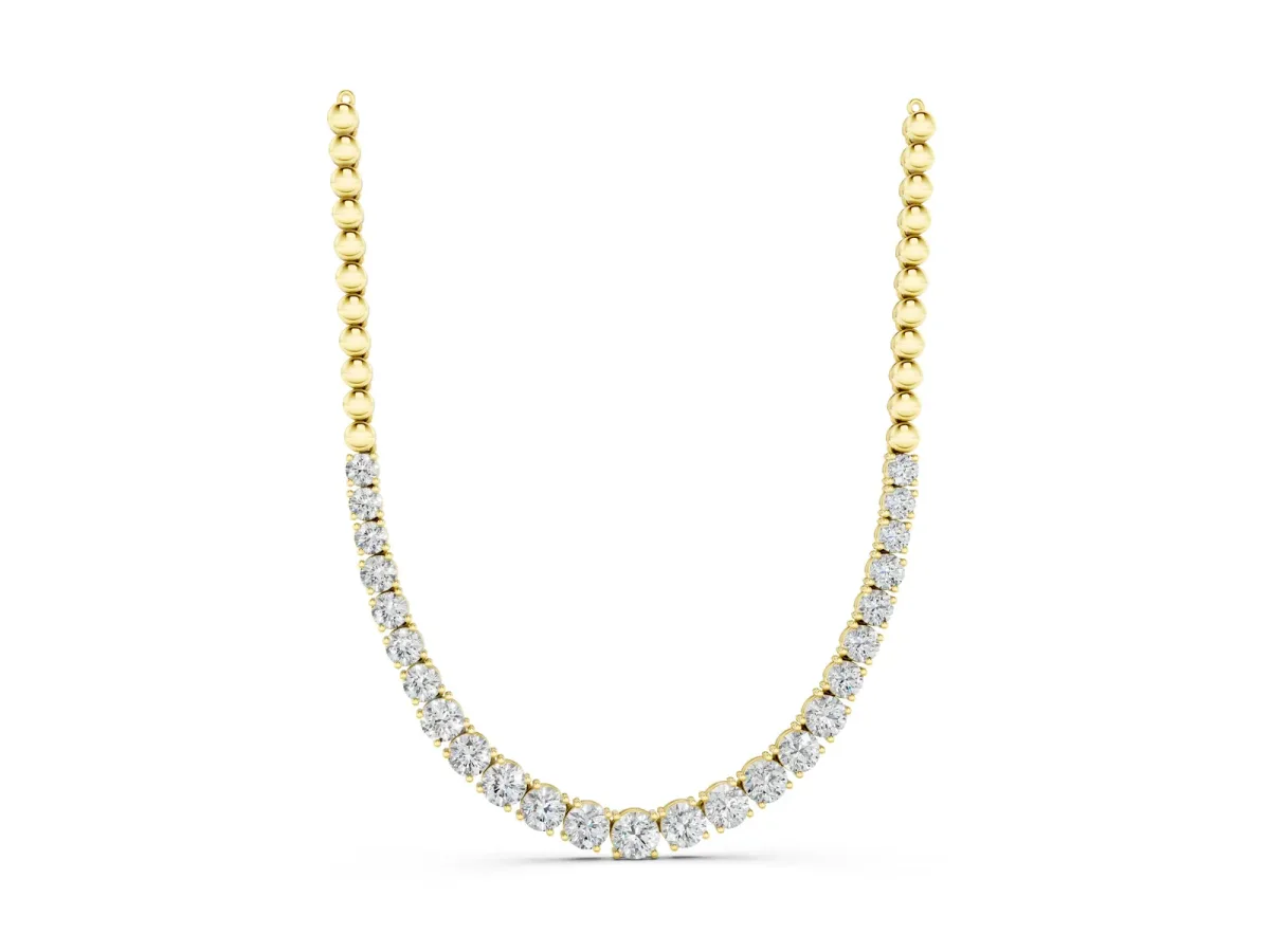 Round Diamond Tennis Necklace with Prong Setting and Bead Chain Yellow gold