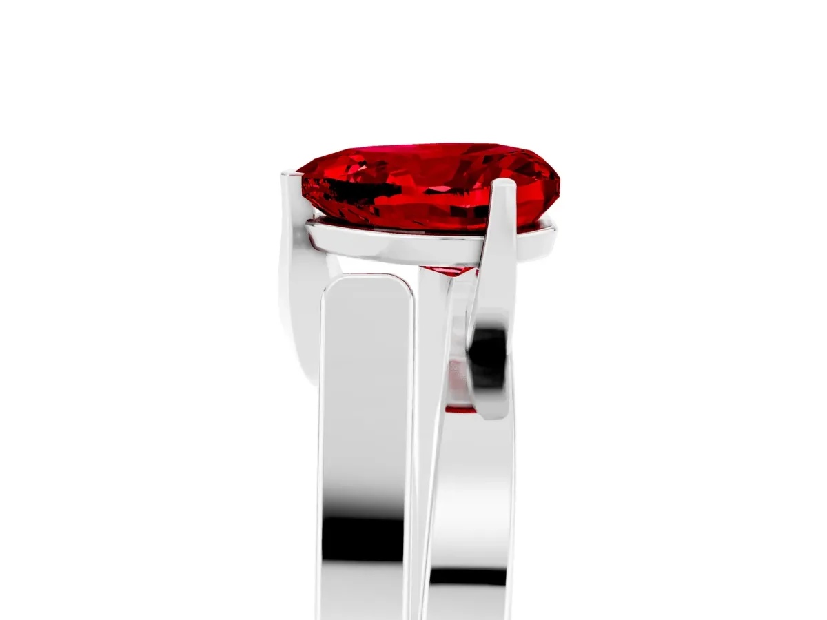 Modern Tension Set Heart Cut Ruby Solitaire Wide Band Ring Silver