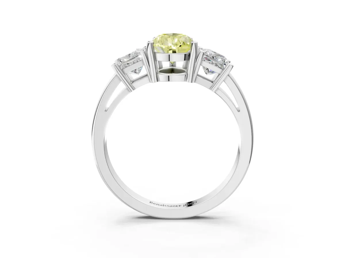 Fancy Yellow Three-Stone Pear Cut Cut Solitaire Ring with Prong Setting White gold