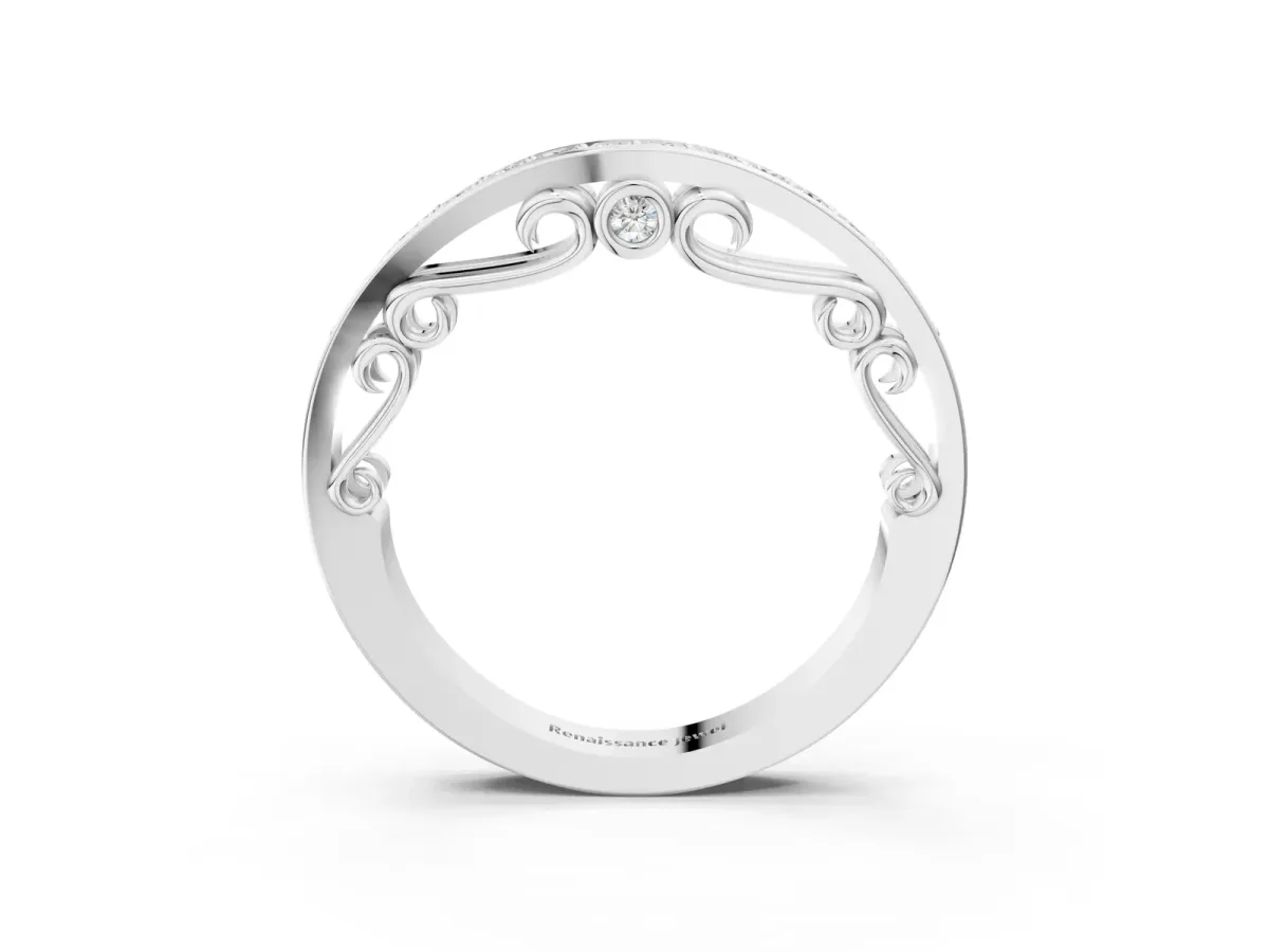 Channel Set Round Diamond Contoured Band Silver