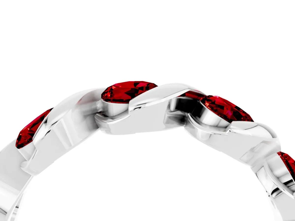 Round Ruby Wave Band with Channel Setting and Shared Prongs White gold