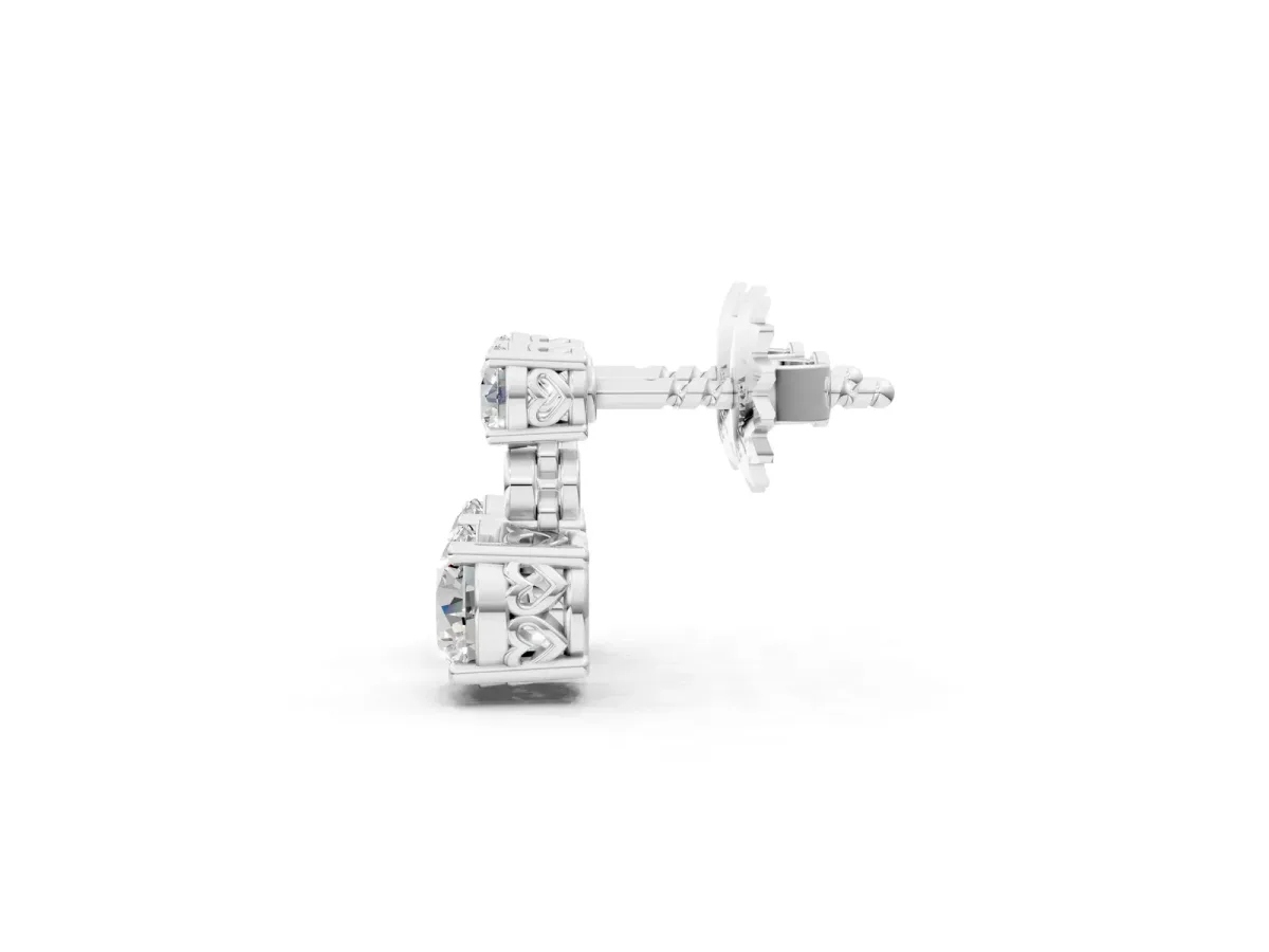 Round Diamond Two Stone Drop Earrings with Bezel Diamond Accent White gold