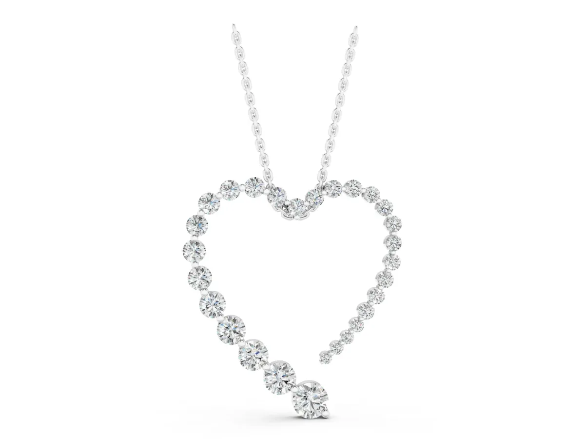 Round Diamond Heart Pendant with Prong Setting White gold