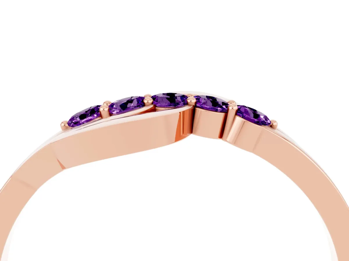 Five-Stone Round Amethyst Crossover Band with Prong Setting Rose gold