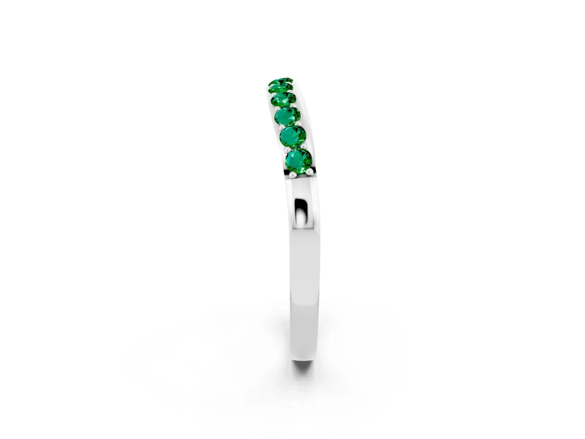 Round Emerald Curved Wedding Band with Channel Setting White gold