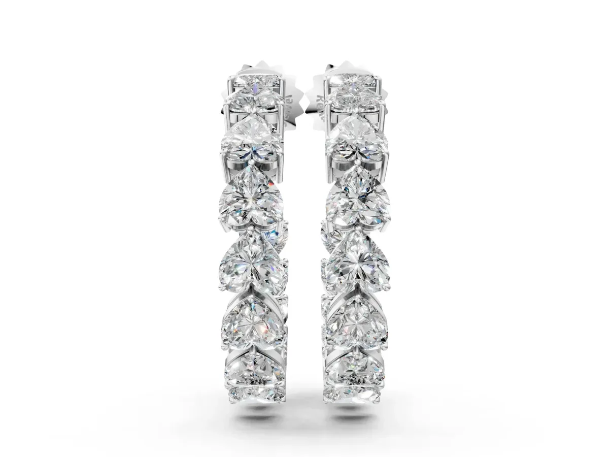 Heart Diamond Huggie Hoop Earrings Platinum