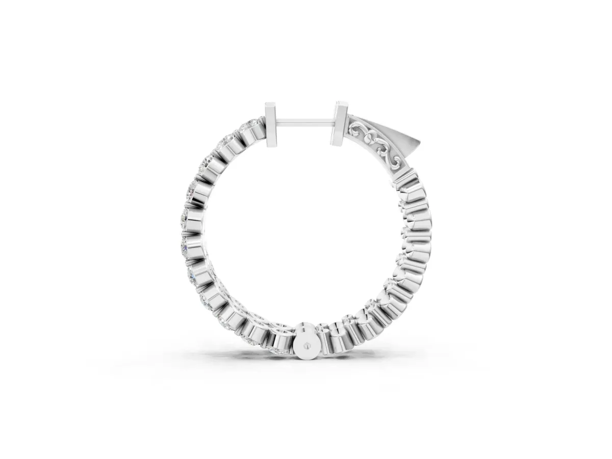 Round Cut Prong Set Diamond Hoop Earrings Silver