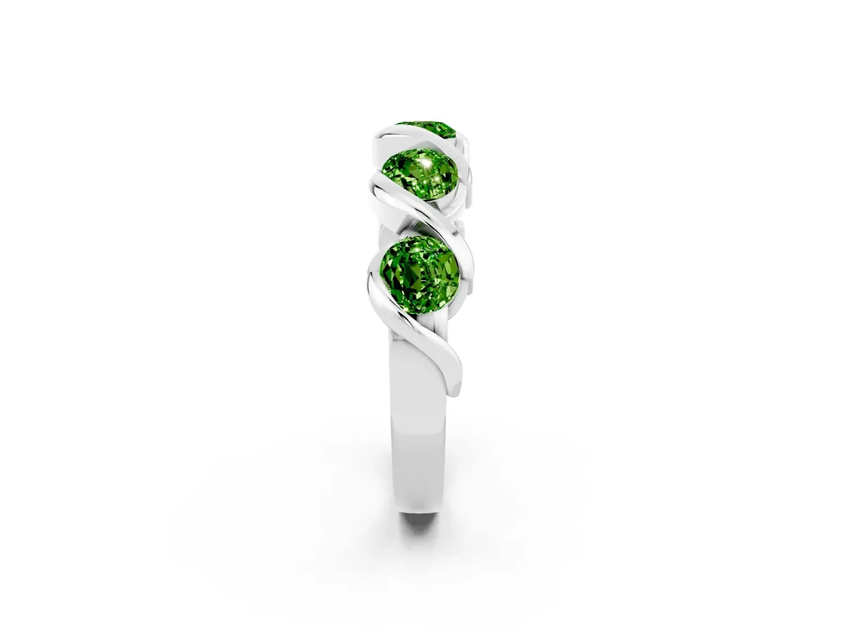 Round Peridot Wave Band with Channel Setting and Shared Prongs Silver