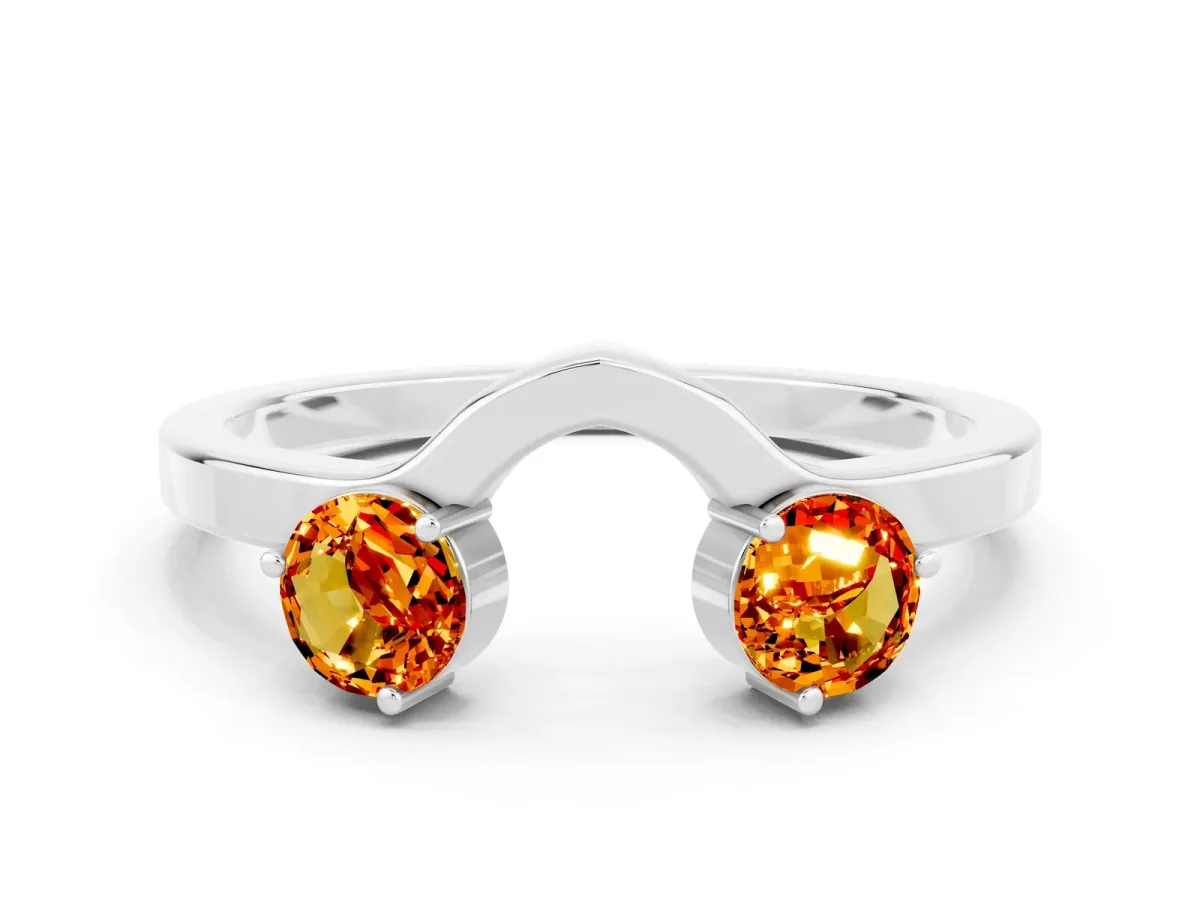 Dual Round Citrine Open Band Ring with Prong Setting Platinum