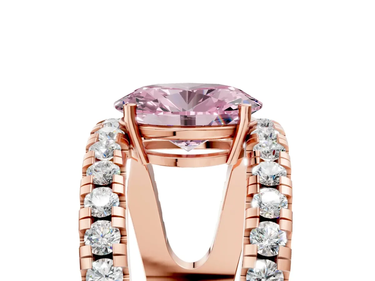 Fancy Pink Oval Cut Solitaire Split Shank Pave Diamond Ring Rose gold