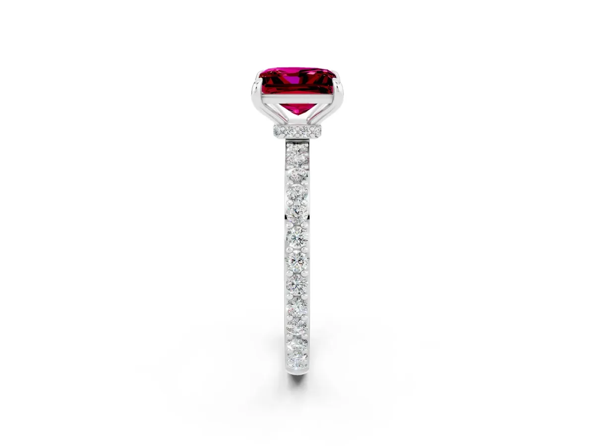 Princess Cut Garnet Solitaire Engagement Ring with Pavé Band and Four-Prong Setting White gold