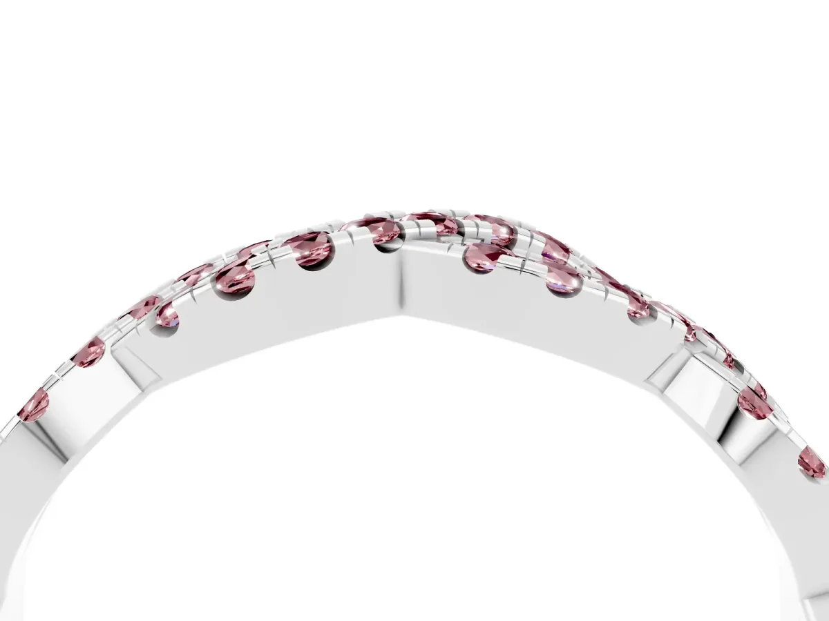 Round Morganite Twisted Eternity Band with Pavé and Shared Prong Setting Silver