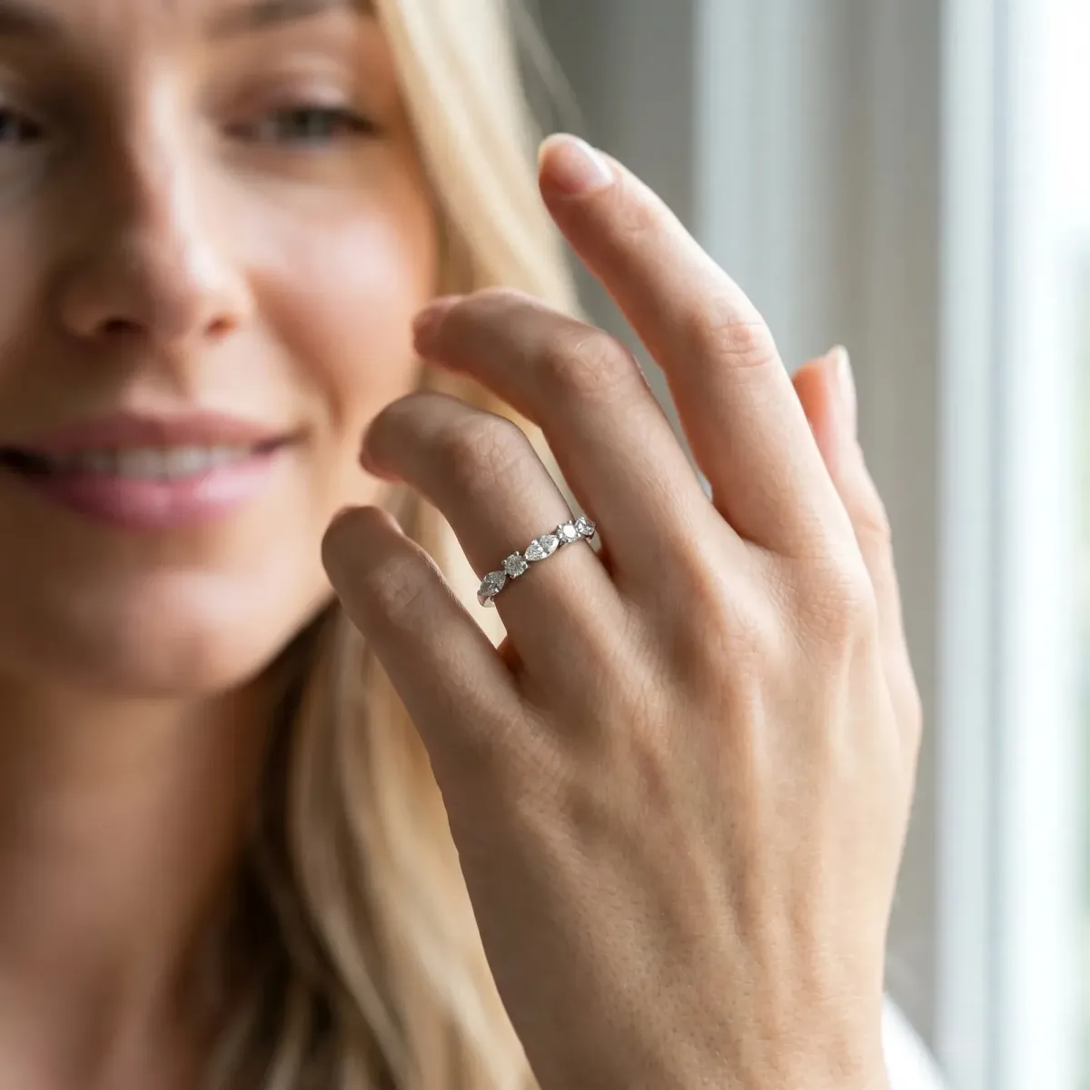 Prong Set Round Diamond Half-Eternity Band Silver