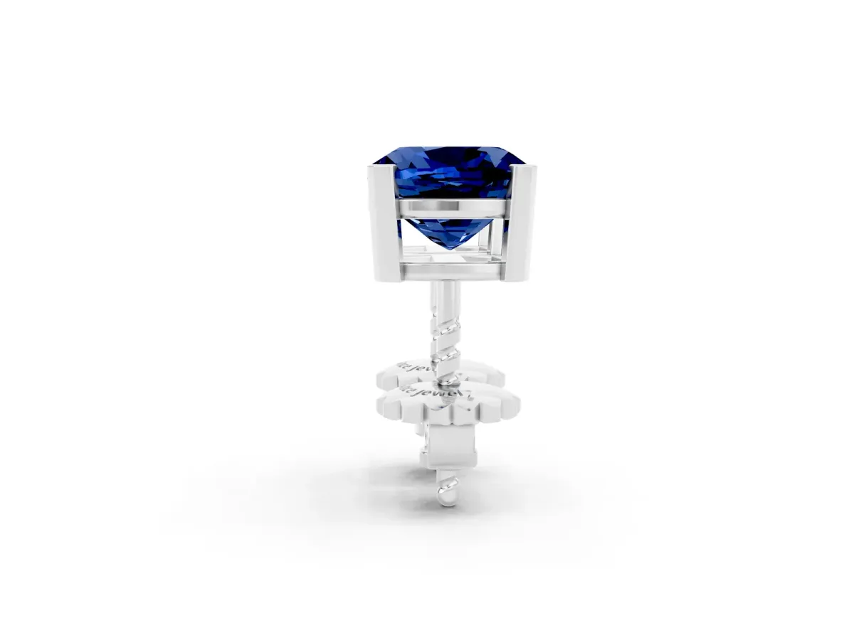 Cushion Cut Blue Sapphire Stud Earrings White gold