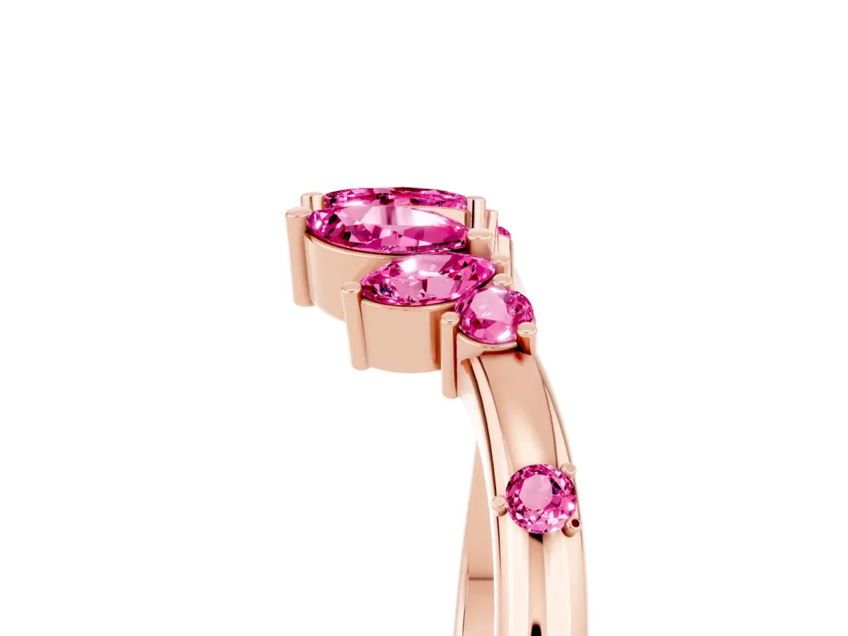 Open Marquise Cluster Pink Sapphire Band with Prong Setting Rose gold