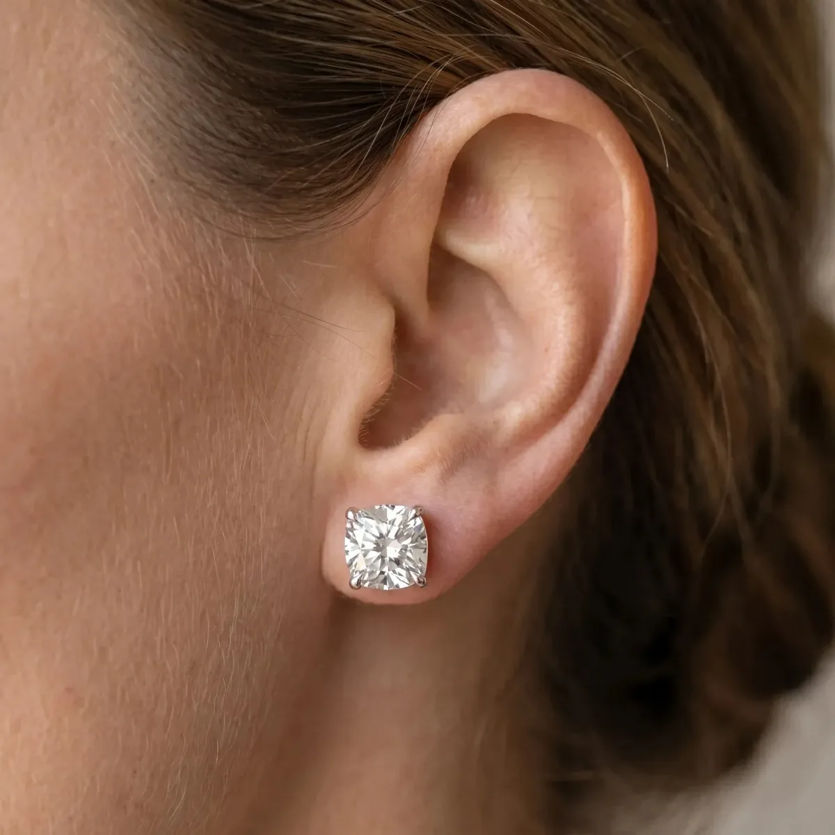 Cushion Cut Diamond Stud Earrings Platinum