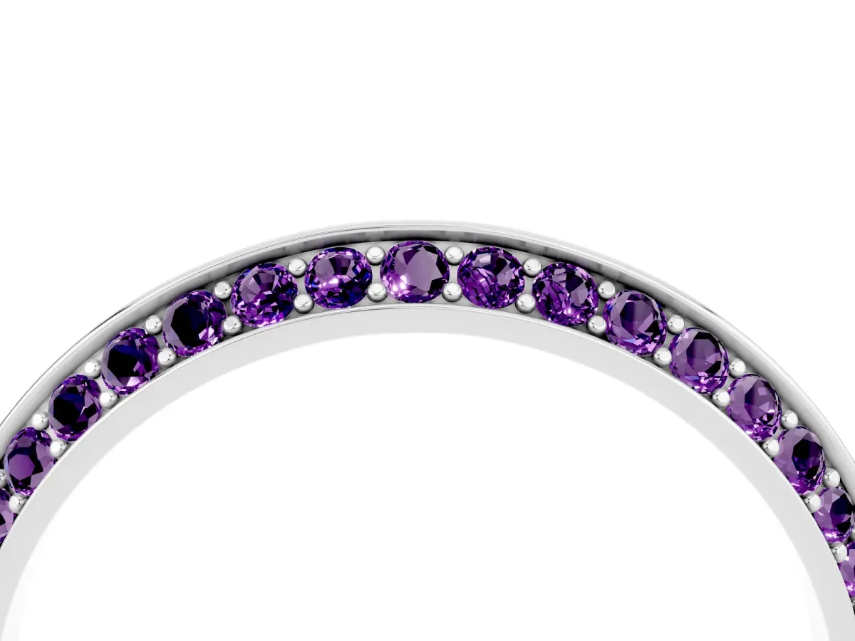 Double Row Pavé Round Amethyst Eternity Band with Channel Setting Silver