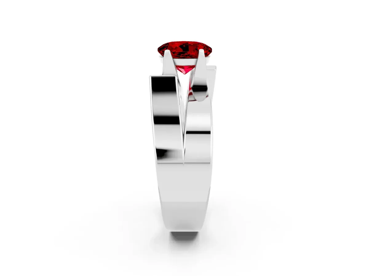 Modern Tension Set Round Cut Ruby Solitaire Wide Band Ring Platinum