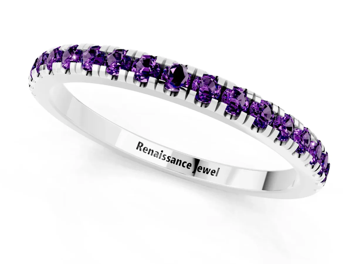 Pavé Round Amethyst Half Eternity Band with Shared Prong Setting Platinum