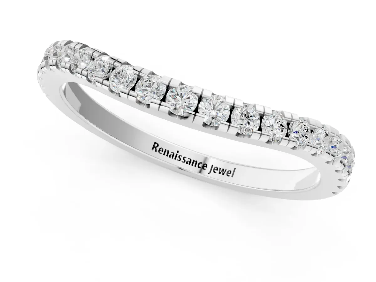 Round Diamond Pavé Half Eternity Band with Shared Prong Setting Silver