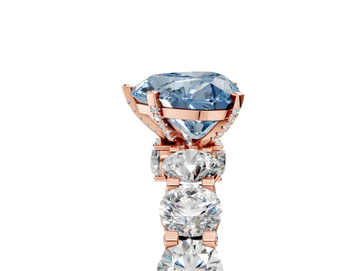 Fancy Blue Heart Cut Diamond Side Stone Engagement Ring with Four-Prong Setting Rose gold