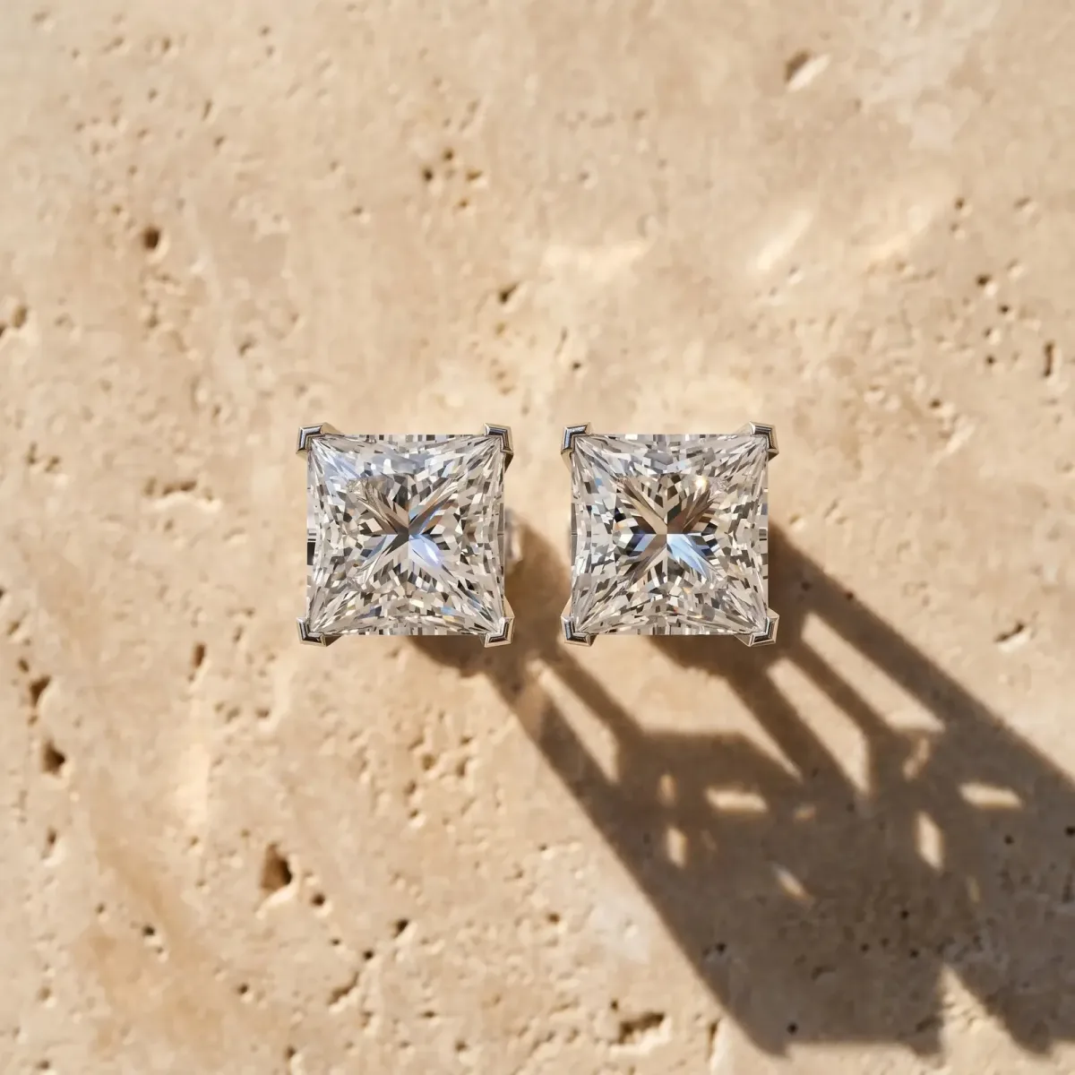 Princess Cut Diamond Stud Earrings White gold
