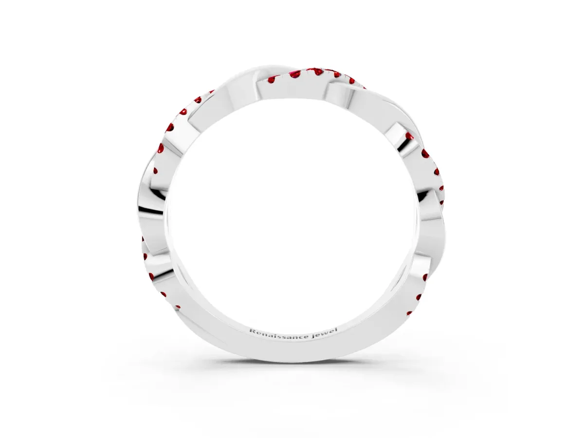 Round Ruby Twist Eternity Band with Pavé Setting Silver