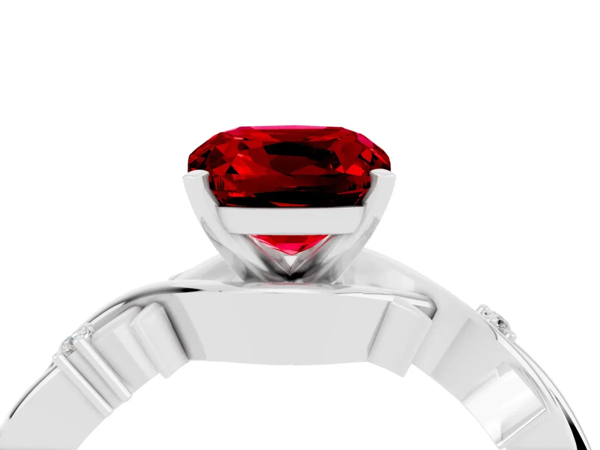Cushion Cut Ruby Solitaire Ring with Twisted Band and Prong Setting Silver