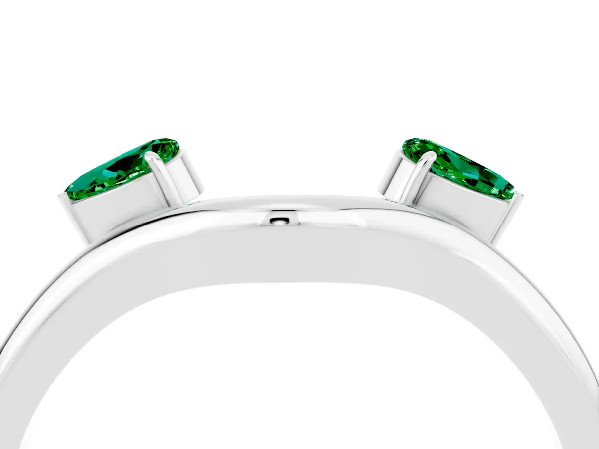 Pear Cut Emerald Two-Stone Open Band Ring with Prong Setting Platinum