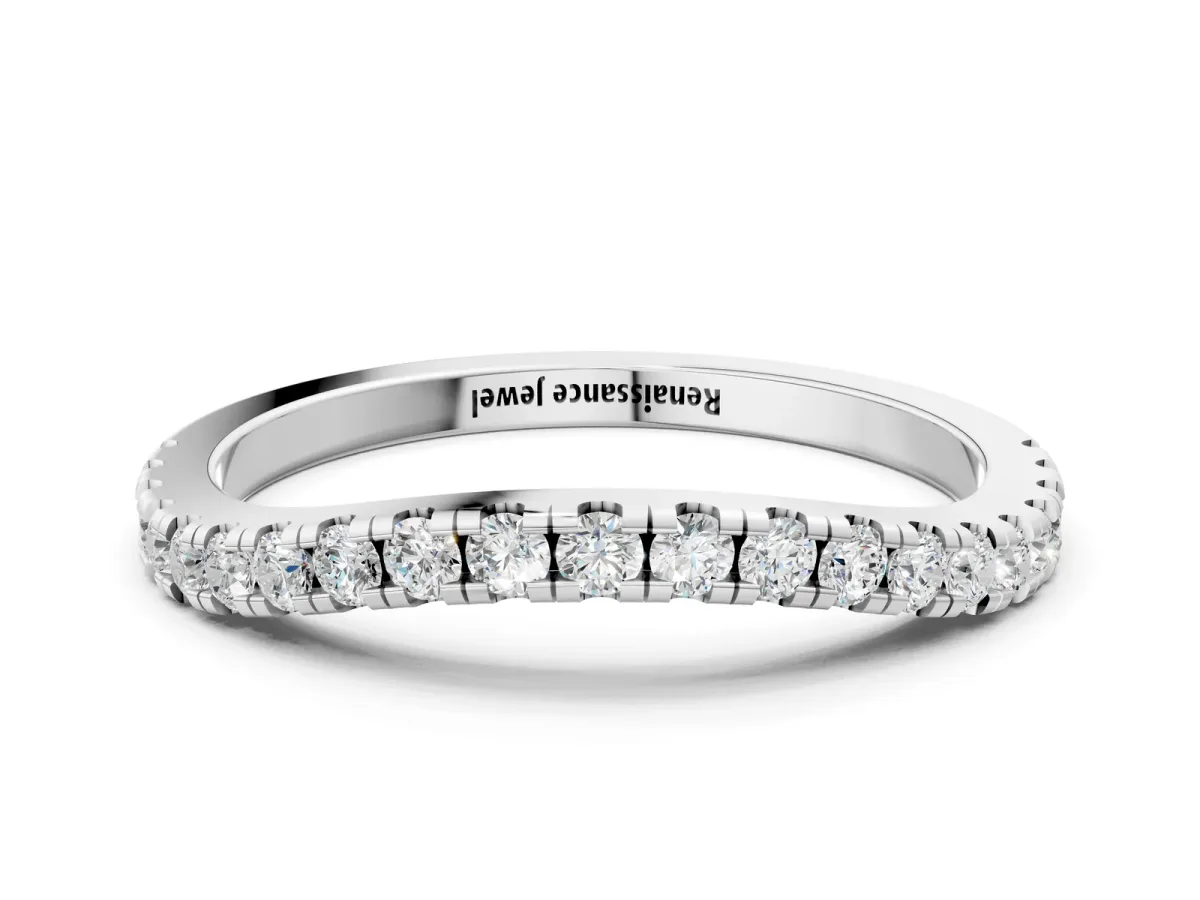 Round Diamond Pavé Half Eternity Band with Shared Prong Setting Silver