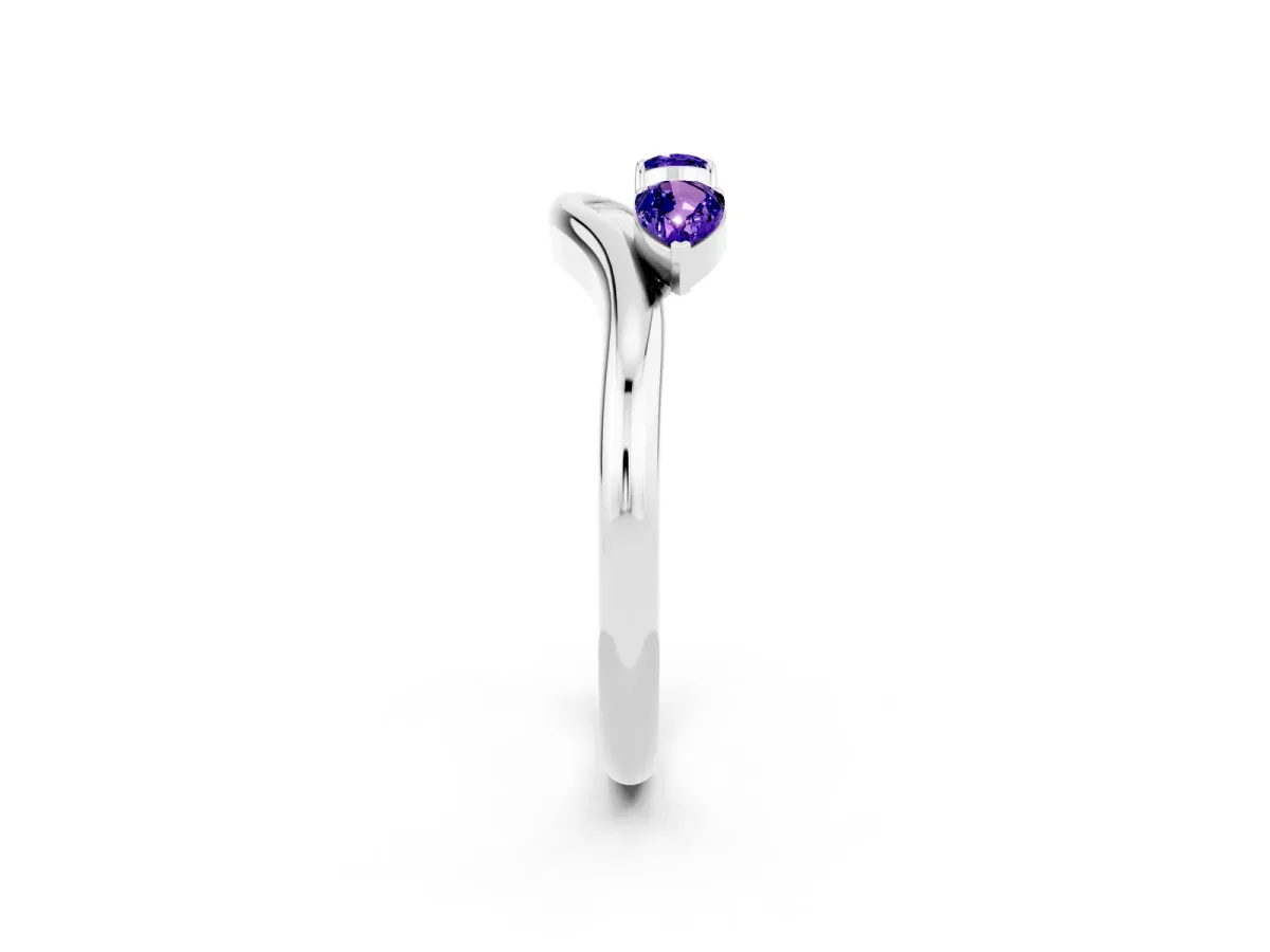 Pear Cut Tanzanite Two-Stone Open Band Ring with Prong Setting Silver