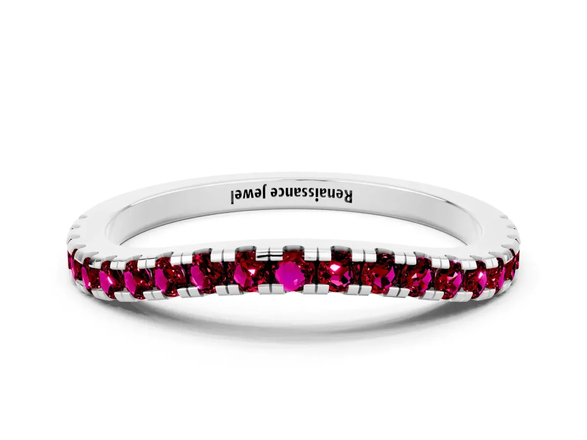 Round Garnet Pavé Half Eternity Band with Shared Prong Setting Platinum