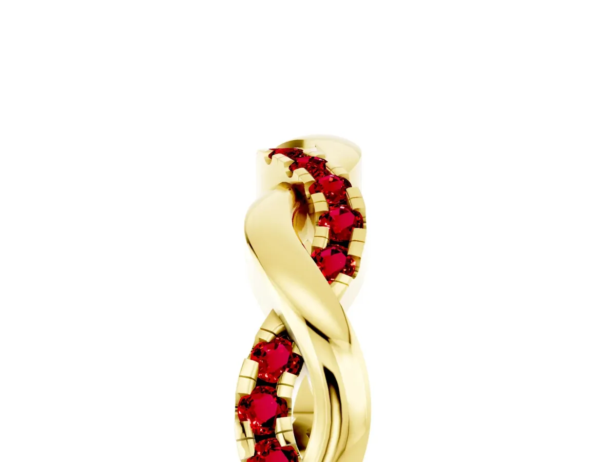 Round Ruby Twist Eternity Band with Pavé Setting Yellow gold