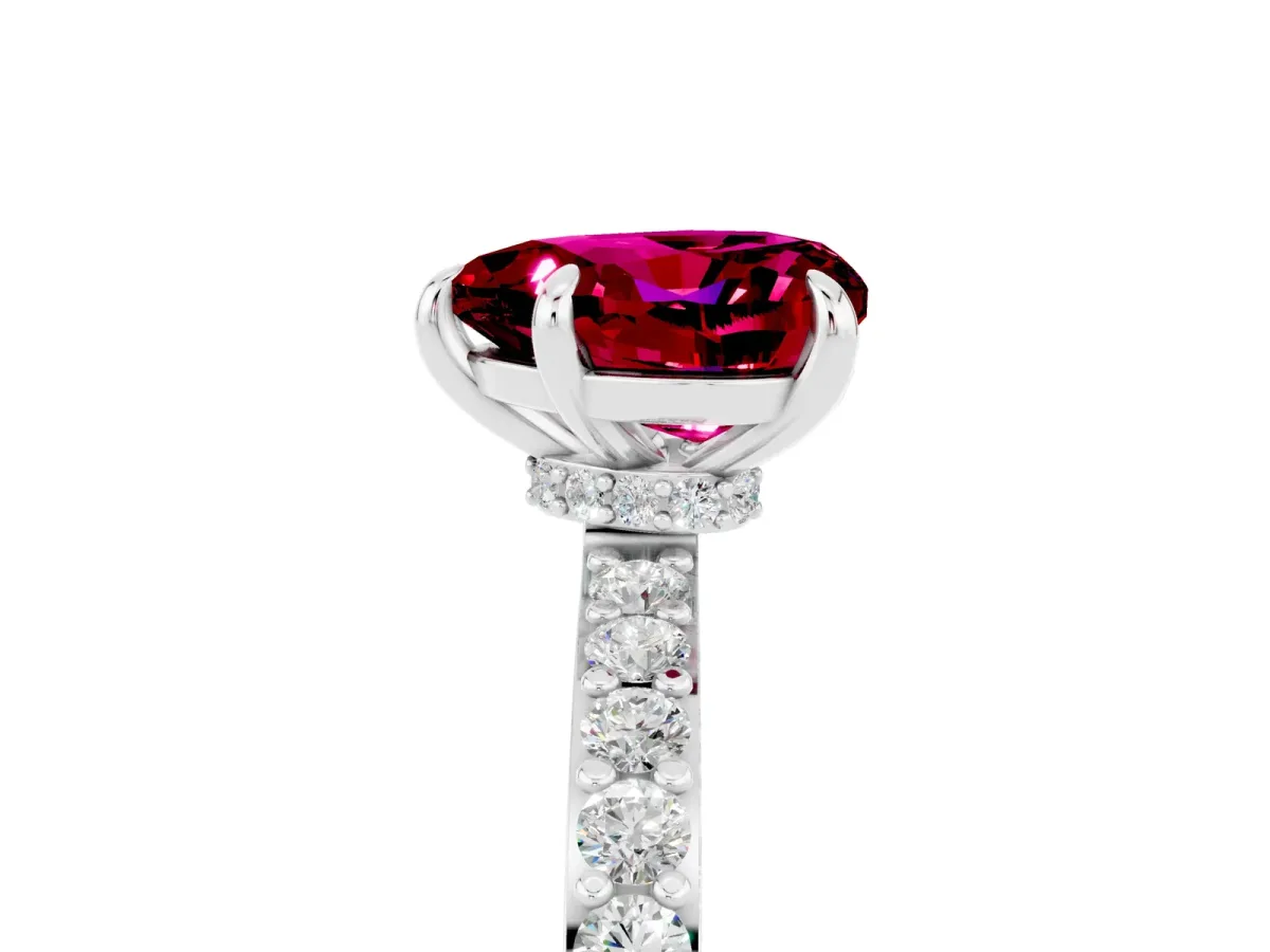 Heart Cut Garnet Solitaire Engagement Ring with Pavé Band and Four-Prong Setting White gold