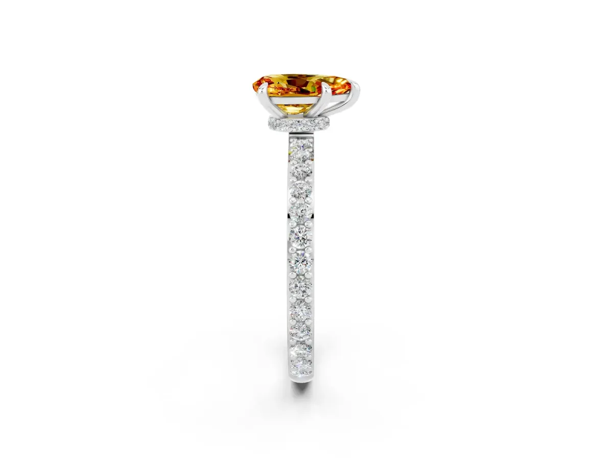 Pear Cut Citrine Solitaire Engagement Ring with Pavé Band and Four-Prong Setting White gold