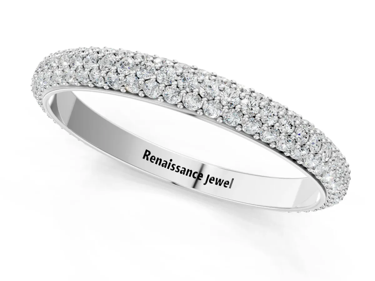 Three-Row Round Diamond Pavé Eternity Band Silver