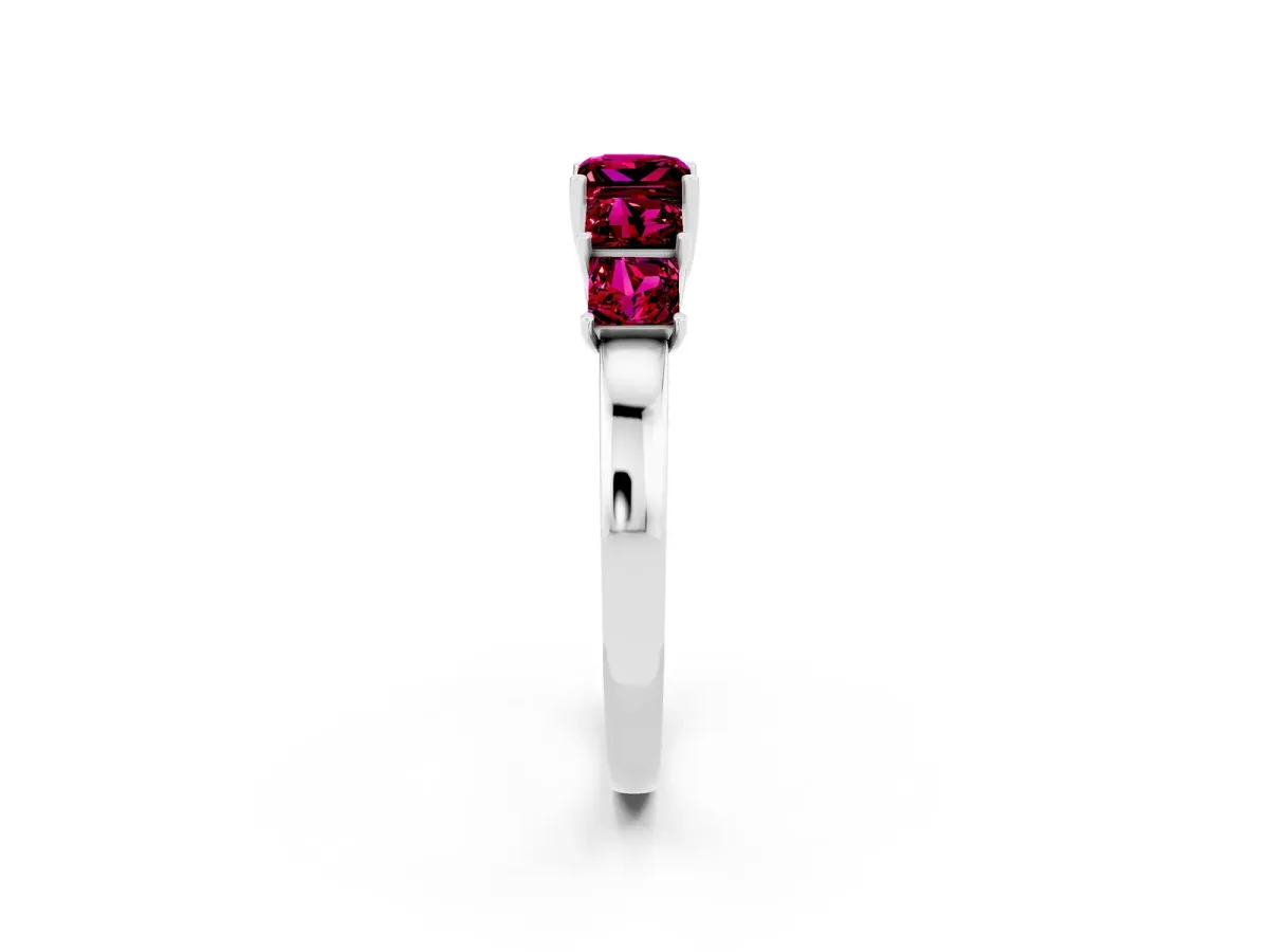 Princess Cut Five-Stone Garnet Ring with Classic Prong Setting White gold
