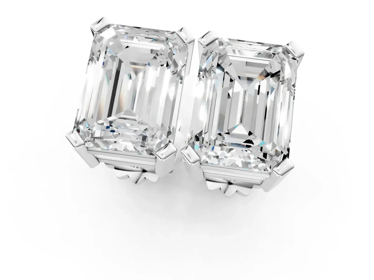 Emerald Cut Diamond Stud Earrings White gold