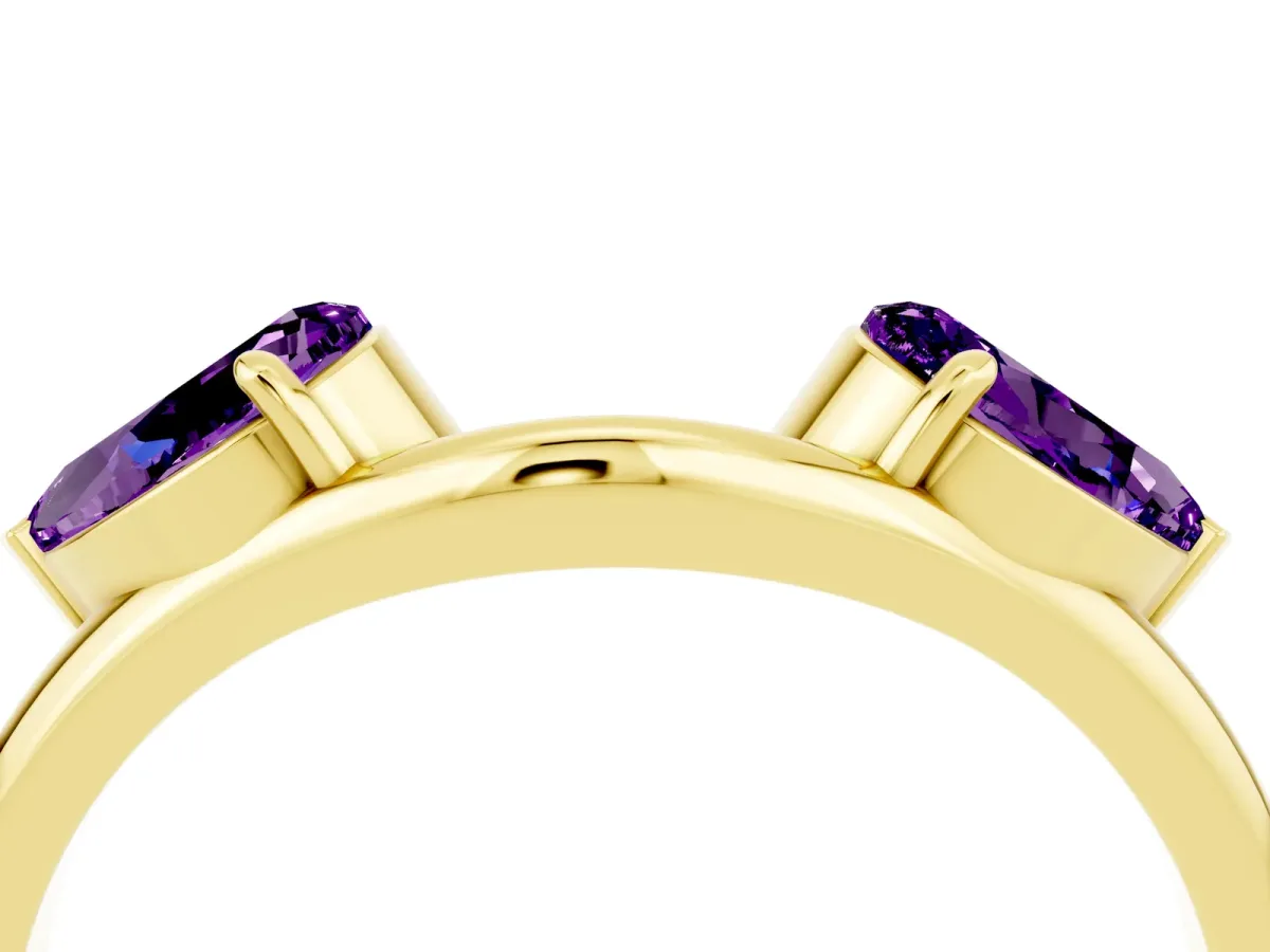 Two-Stone Pear Amethyst Bypass Ring with Prong Setting Yellow gold