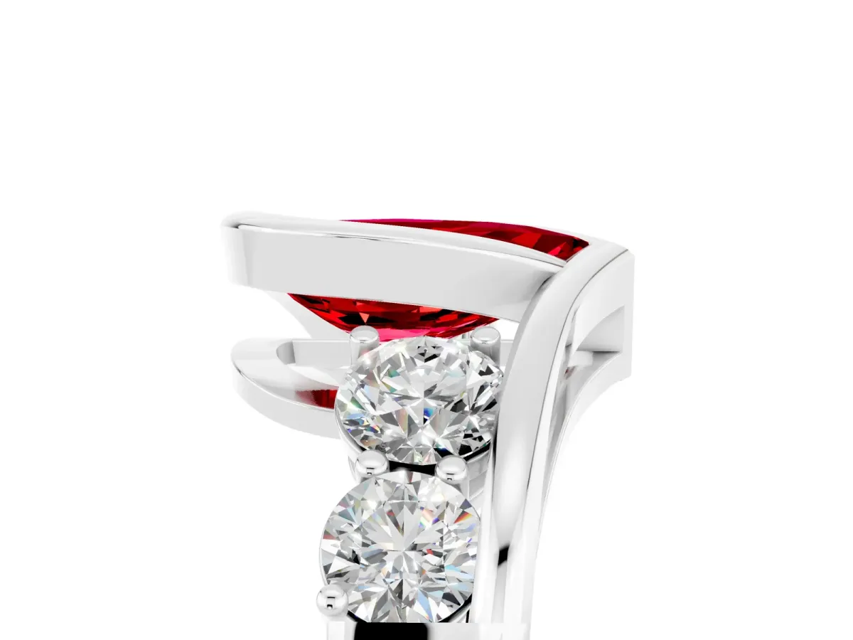 Bezel Set Pear Cut Ruby Bypass Ring with Round Accents Platinum