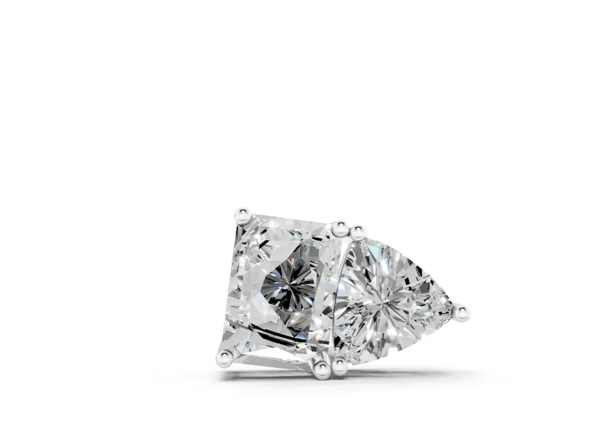 Radiant and Trillion Diamond Two-Stone Pendant with Prong Setting Silver