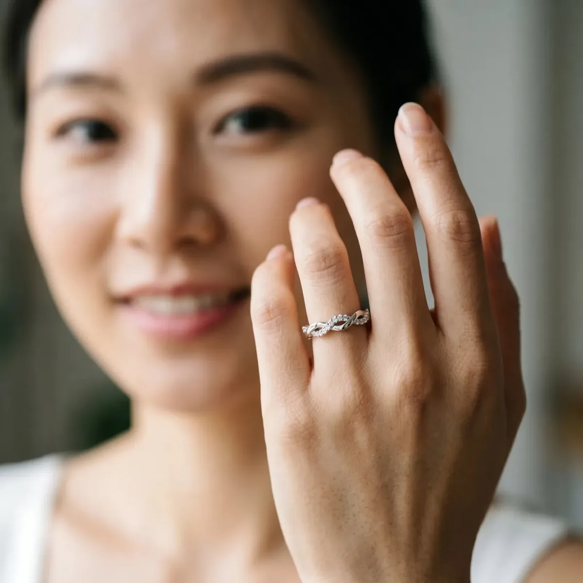 Round Diamond Twist Eternity Band with Pavé Setting Silver