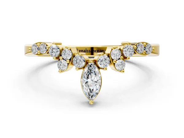 Marquise and Round Diamond Chevron Band with Prong Setting Yellow gold