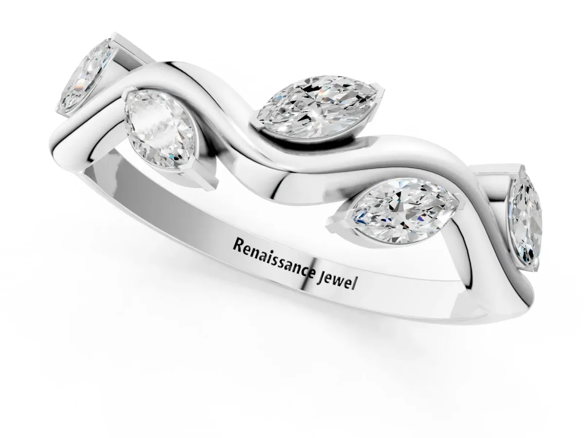 Marquise Diamond Twisted Band with Prong Setting Platinum