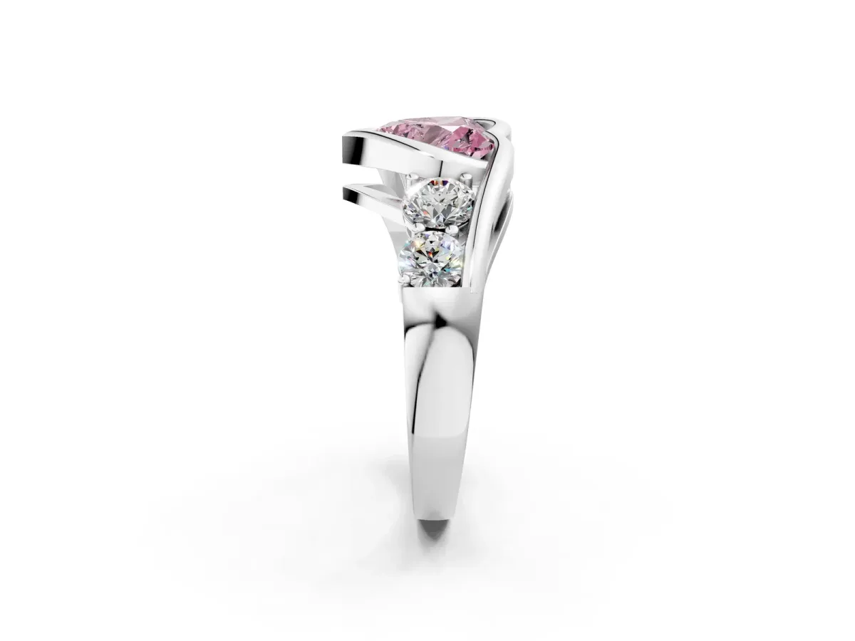 Fancy Pink Bezel Set Heart Cut Diamond Bypass Ring with Round Accents Platinum