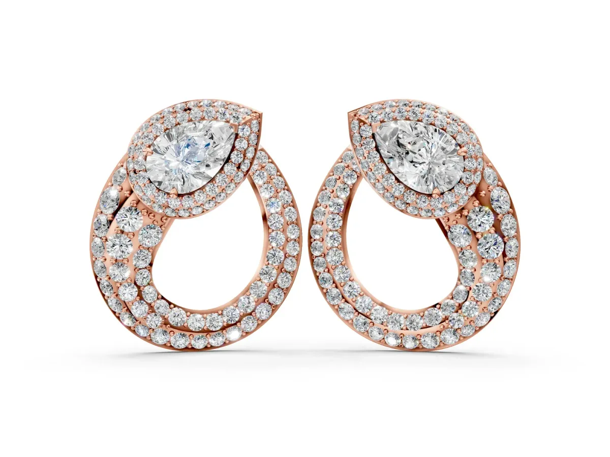 Pear Diamond Open Teardrop Stud Earrings Rose gold