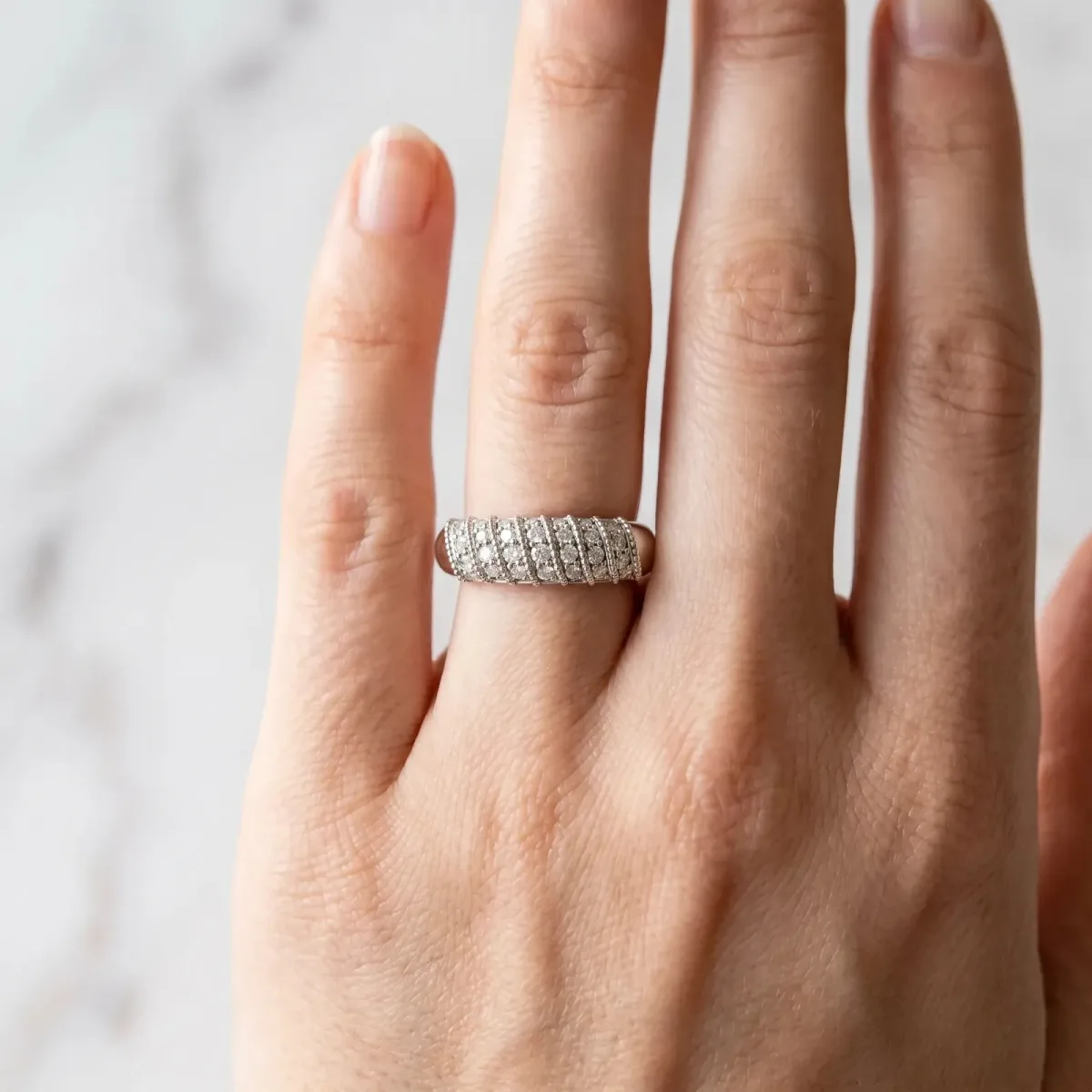 Channel Set Round Diamond Dome Band Platinum