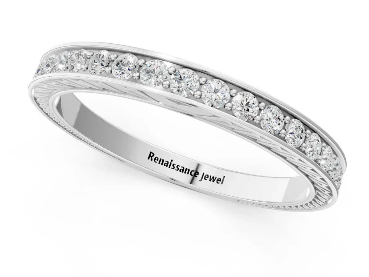 Round Cut Diamond Pavé Eternity Band with Channel Setting Silver