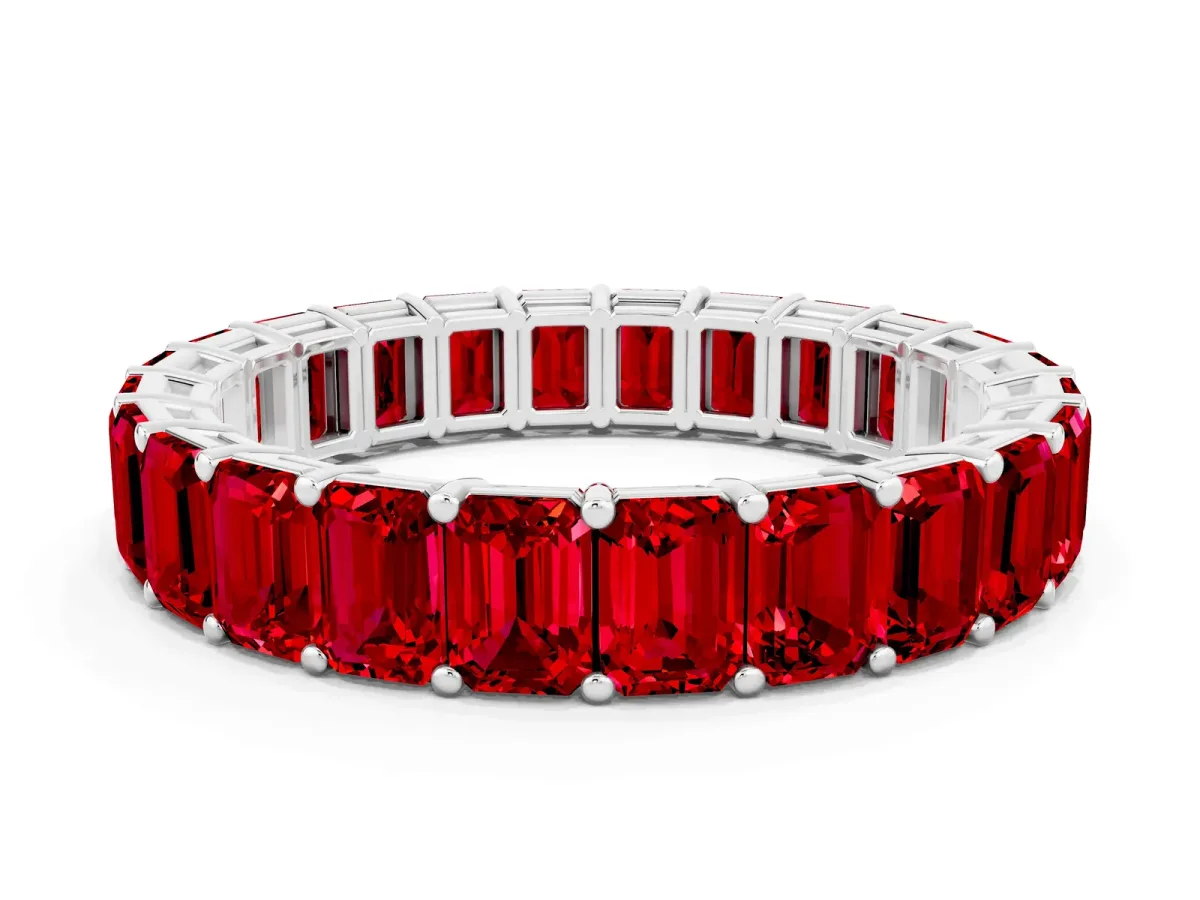 Emerald Cut Ruby Eternity Band with Shared Prong Setting White gold